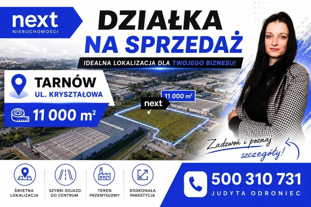Działka inwestycyjna 1,1 ha -ul.Kryształowa — Działka na sprzedaż, Klikowa, Tarnów