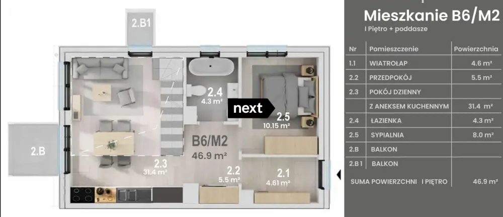 MIESZKANIE DWUPOZIOMOWE 67,70 m² — zdjęcie 4, Mieszkanie na sprzedaż, Cały Tarnów