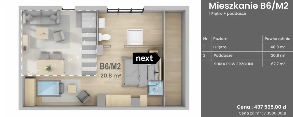 MIESZKANIE DWUPOZIOMOWE 67,70 m² — zdjęcie 5, Mieszkanie na sprzedaż, Cały Tarnów